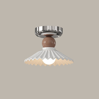 Lustre de plafond semi-encastré moderne en céramique avec dentelle ronde crème à 1 lumière 