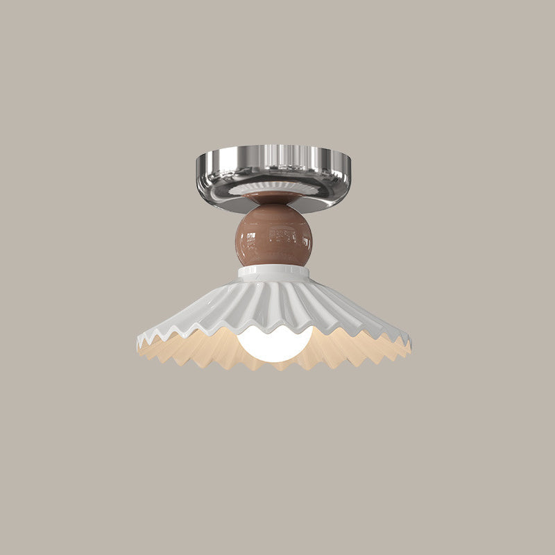 Lustre de plafond semi-encastré moderne en céramique avec dentelle ronde crème à 1 lumière 