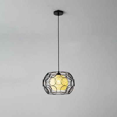 Nordic Creative Weaving Hemp Ball Iron Drum 1-Light Pendant Light