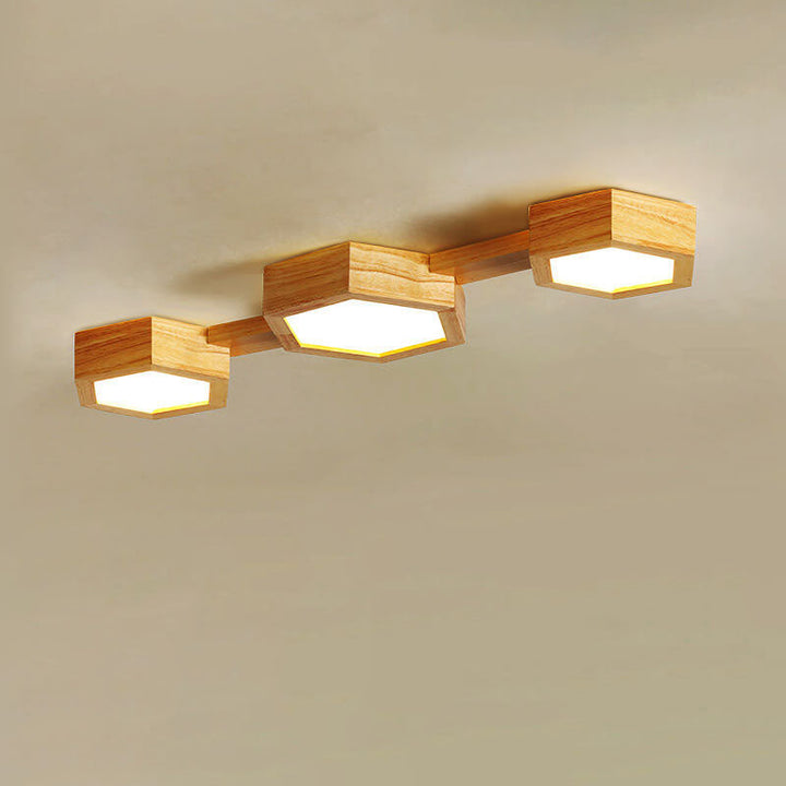 Plafonnier encastré à LED à géométrie hexagonale en bois simple et moderne 