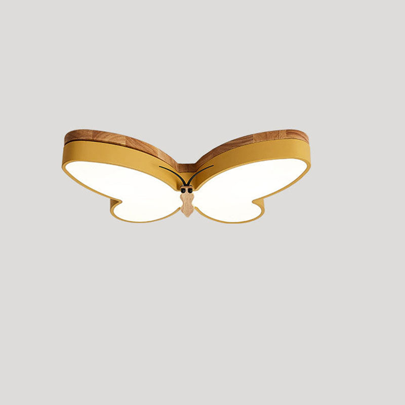 Contemporary Creative Butterfly Rubberwood Metal Acrylic LED Flush Mount Ceiling Light For Bedroom