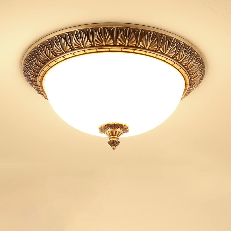 Modern Imitation Marble All Copper Circular 1-Light Flush Mount Ceiling Light