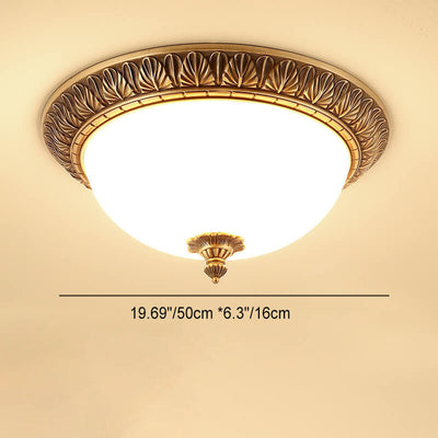 Modern Imitation Marble All Copper Circular 1-Light Flush Mount Ceiling Light