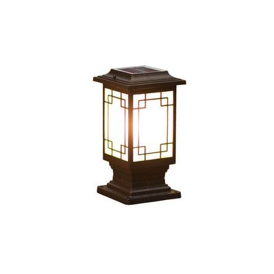 Solar Chinese Window Square Post Head 1-Light Waterproof Garden Landscape Light