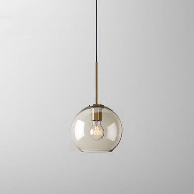 Nordic Minimalist Cognac Glass Round Geometric Jar 1-Light Pendant Light