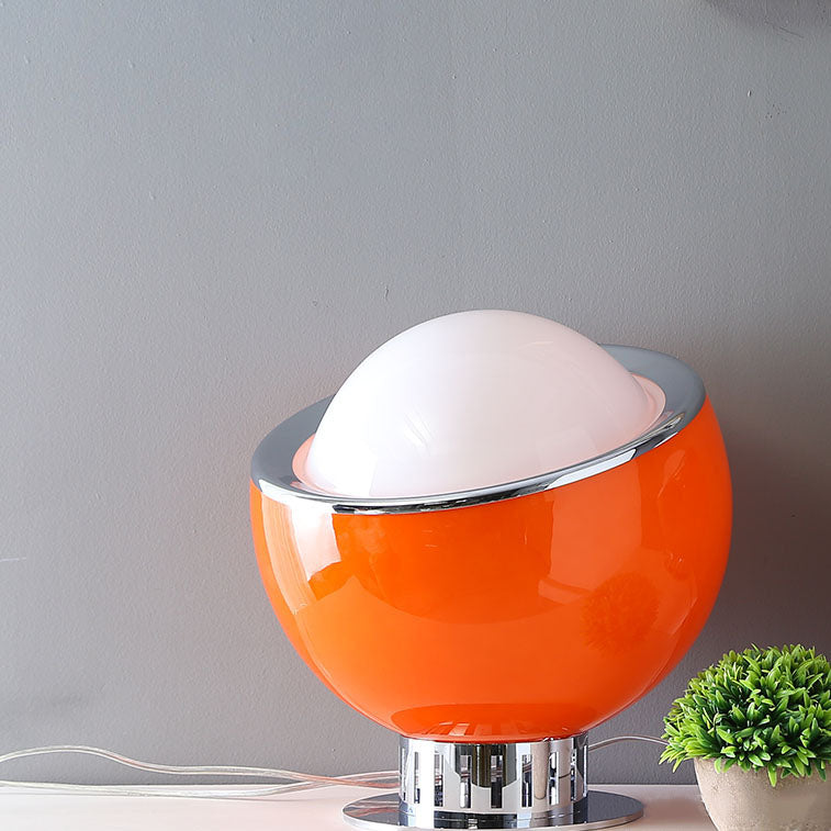 Lampe de table à 1 lumière en verre et fer à tête ronde moderne et colorée 