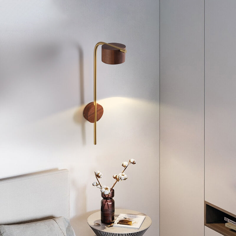 Modern Minimalist Round Iron Rubber Wood LED Wall Sconce Lamp