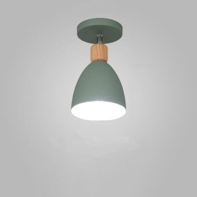 Minimalist Macaron Solid Color Iron Wood 1-Light Semi-Flush Mount Light