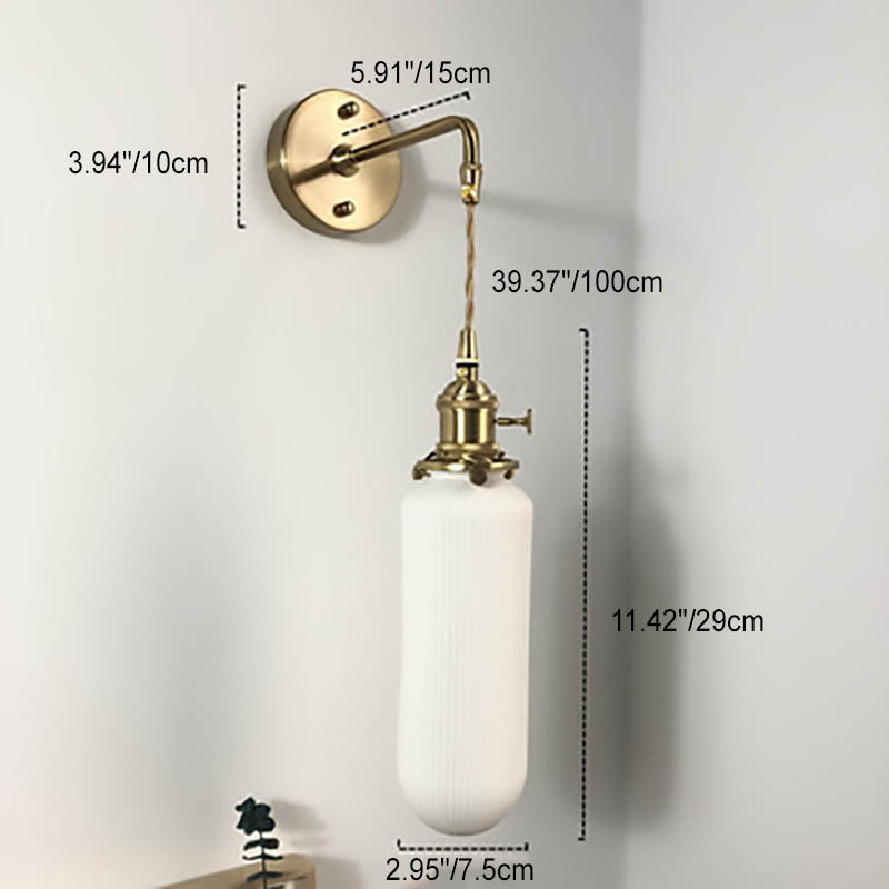 Japanischer Retro Minimalistischer Zylinder Oval Messing Lucite 1-Licht Wandleuchte 