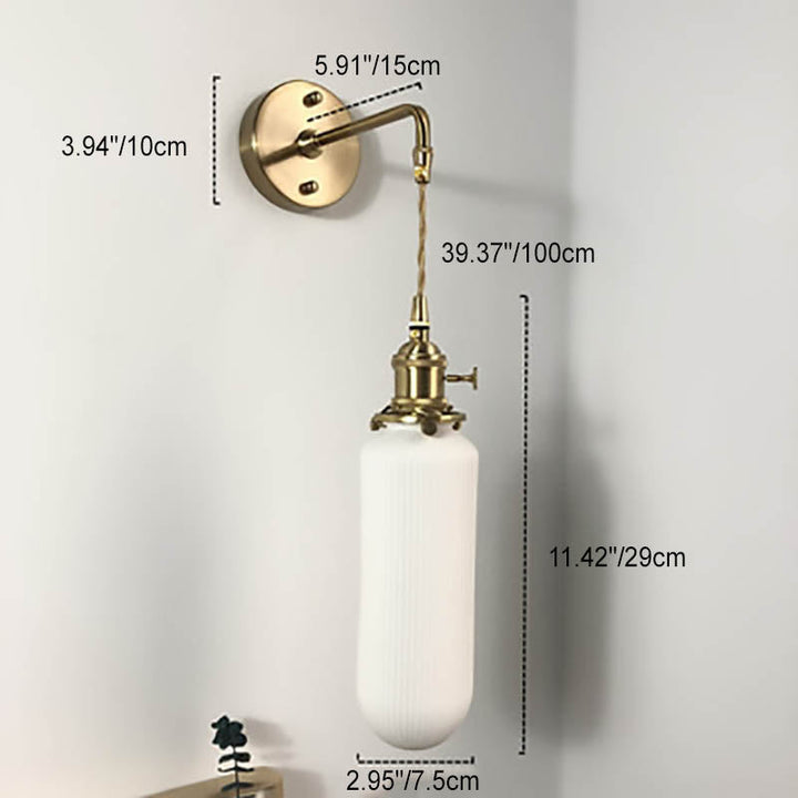 Japanischer Retro Minimalistischer Zylinder Oval Messing Lucite 1-Licht Wandleuchte 
