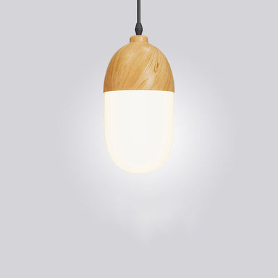 Japanese Wood Grain Round Oval Iron 1-Light Pendant Light