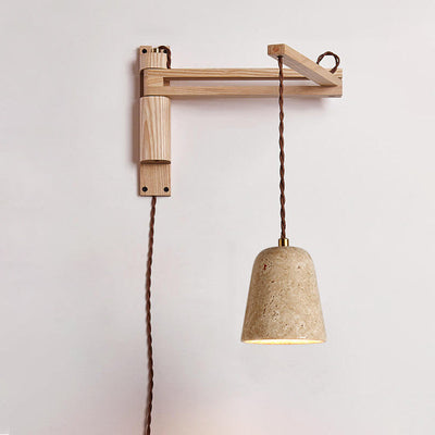 Japanese Modern Wood Retractable Folding 1-Light Wall Sconce Lamp