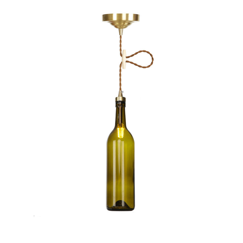 Contemporary Industrial Wine Bottle Glass Copper 1-Light Pendant Light For Living Room &amp; Bedroom
