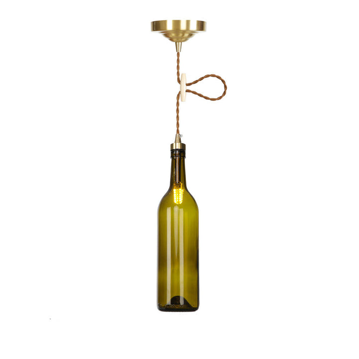 Contemporary Industrial Wine Bottle Glass Copper 1-Light Pendant Light For Living Room &amp; Bedroom