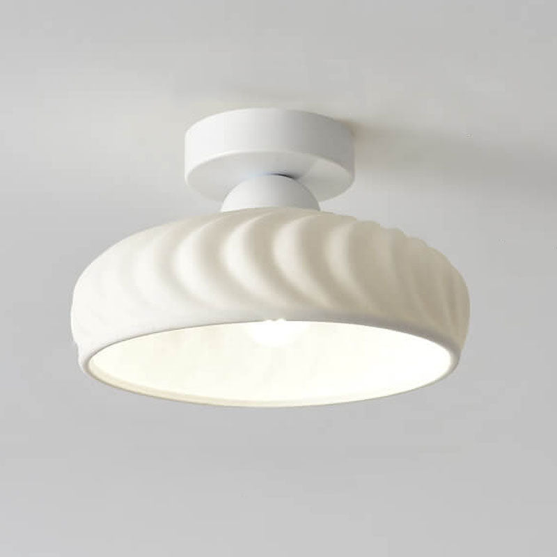 Nordic Minimal Textured Ceramic Cone Round 1-Light Semi-Flush Mount Ceiling Light