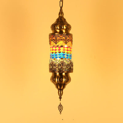 Vintage Southeast Asian Style Iron Glass 1-Light Pendant Light