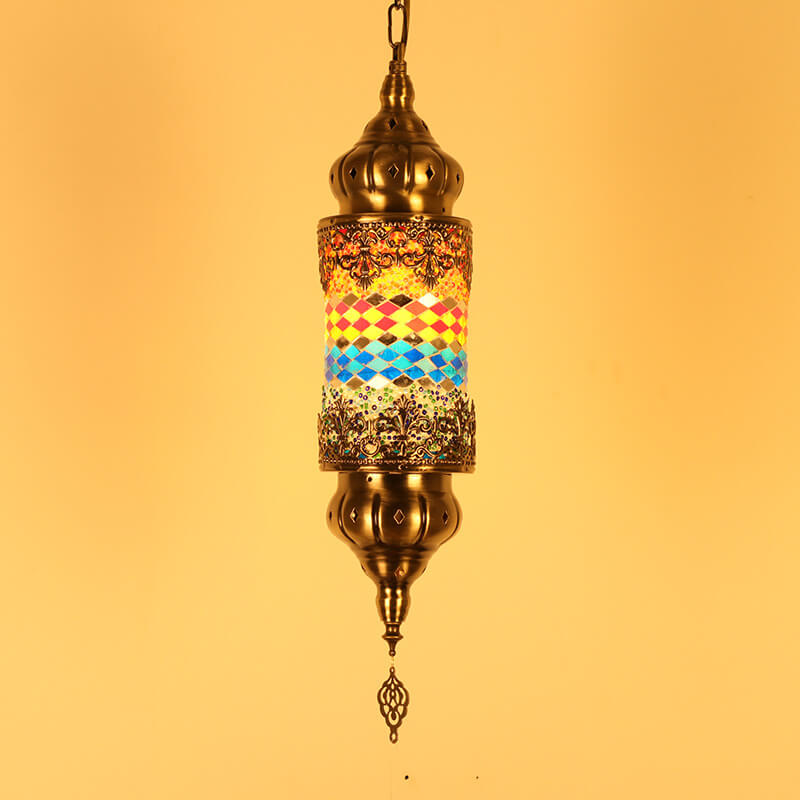 Vintage Southeast Asian Style Iron Glass 1-Light Pendant Light