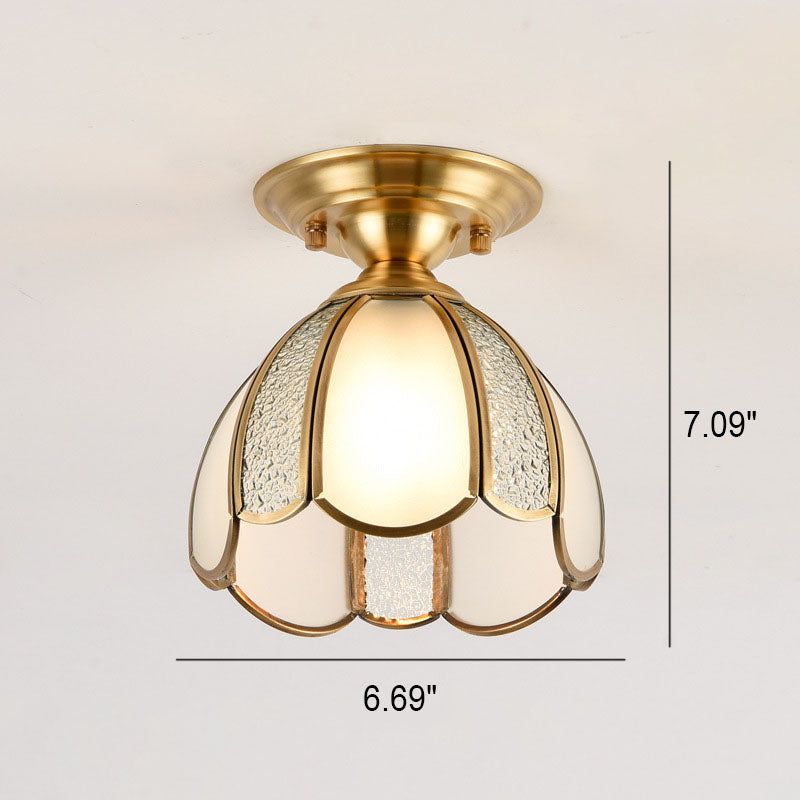 European Luxury Brass Glass Cone 1-Light Semi-Flush Mount Ceiling Light