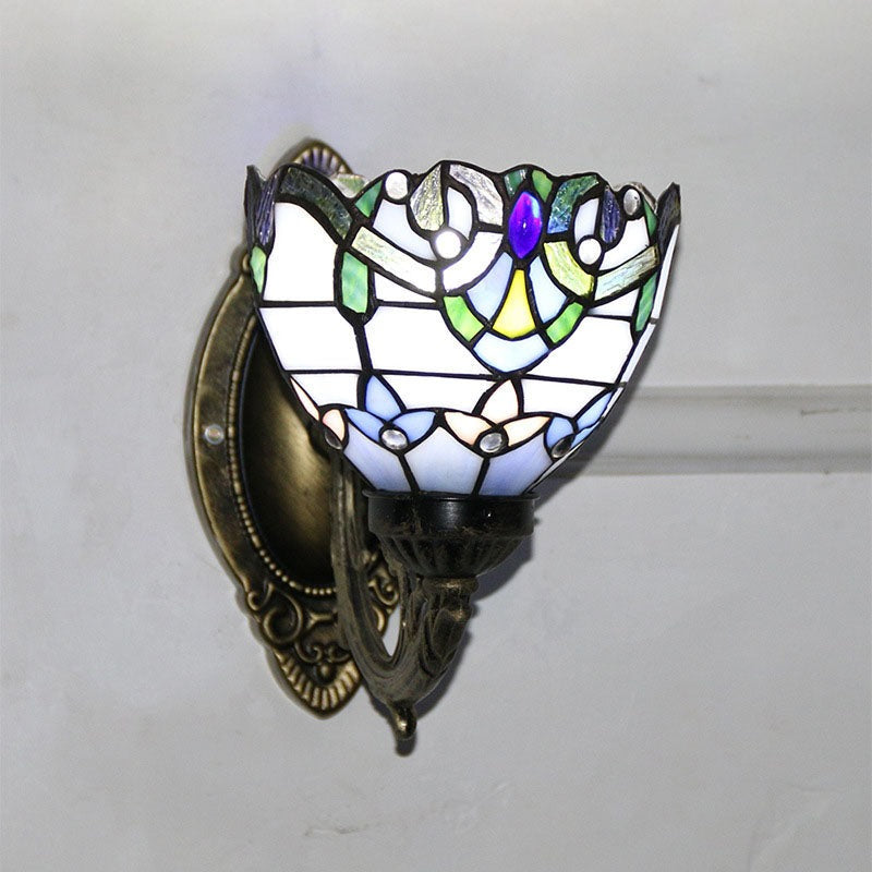 European Style Tiffany Baroque Stained Glass Bowl 1-Light Wall Sconce Lamp