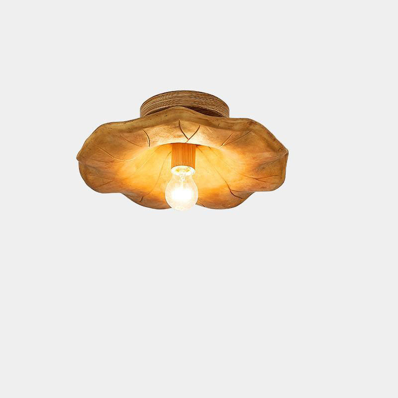 Japanese Wabi-sabi Lotus Leaf Resin 1-Light Semi-Flush Mount Ceiling Light