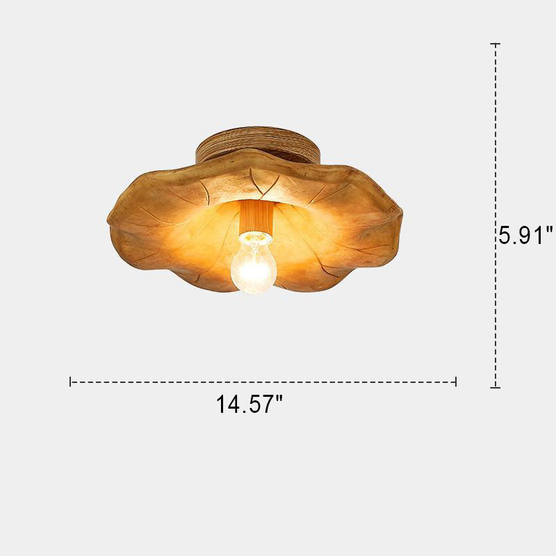 Japanese Wabi-sabi Lotus Leaf Resin 1-Light Semi-Flush Mount Ceiling Light