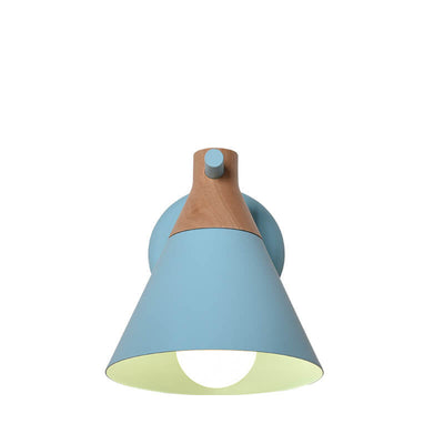 Nordic Solid Wood Macaron Cone Shade 1-Light  Wall Sconce Lamp