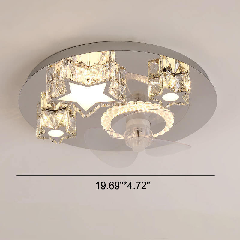 Modern Luxury Crystal Stainless Steel LED Flush Mount Ceiling Fan Light