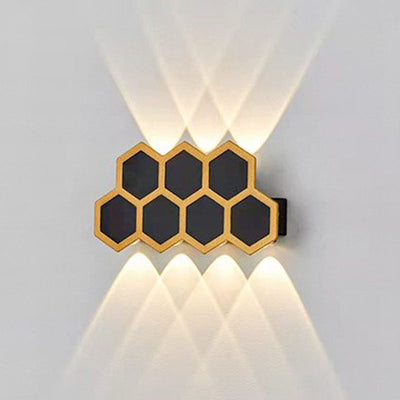 Lampe d'applique murale LED en or noir à combinaison hexagonale simple d'extérieur 
