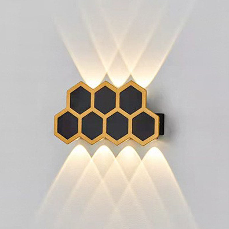 Outdoor Simple Hexagonal Combination Black Gold LED Wall Sconce Lamp