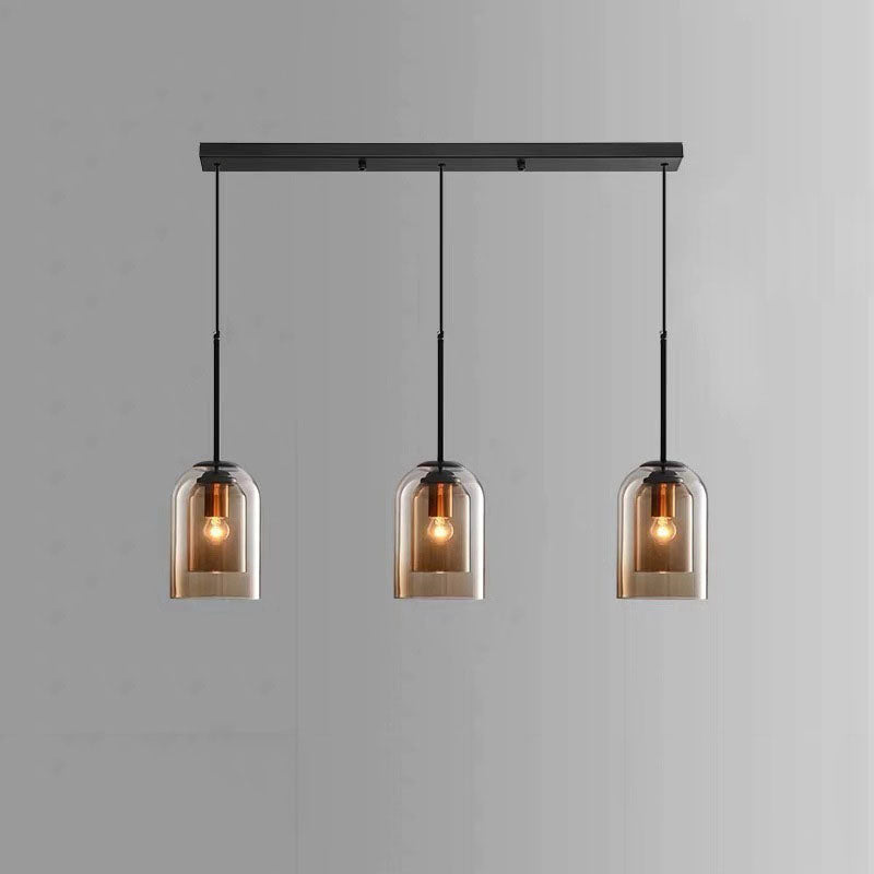 Contemporary Scandinavian Cylinder Iron Glass 1/3 Light Island Light Chandelier For Dining Room
