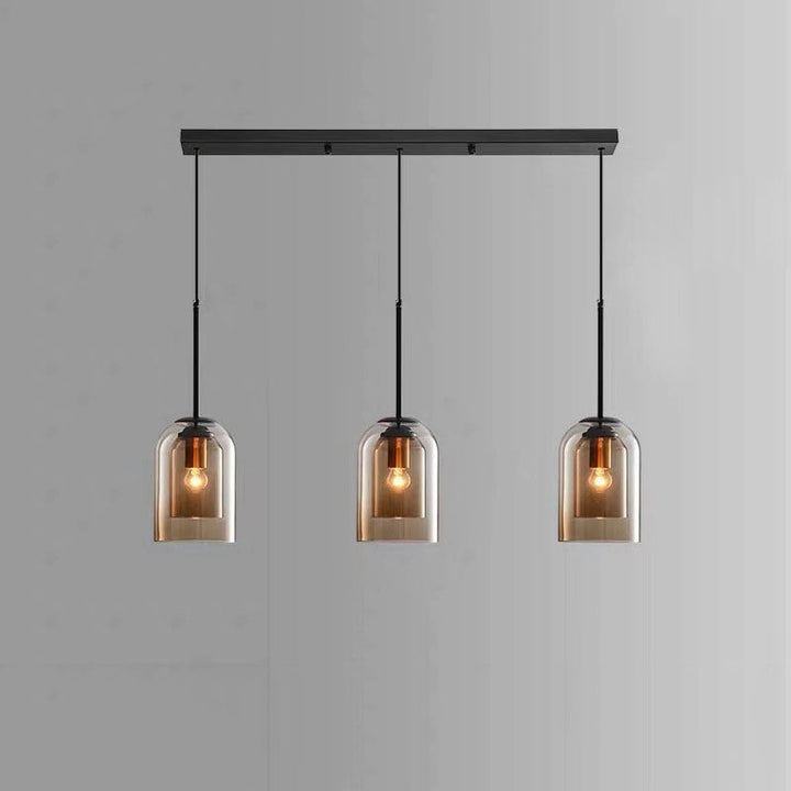 Contemporary Scandinavian Cylinder Iron Glass 1/3 Light Island Light Chandelier For Dining Room