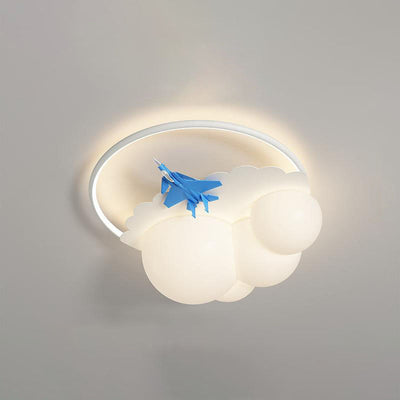 Modern Kids Cloudy Airplane Iron Resin Rotomolded LED Flush Mount Ceiling Light