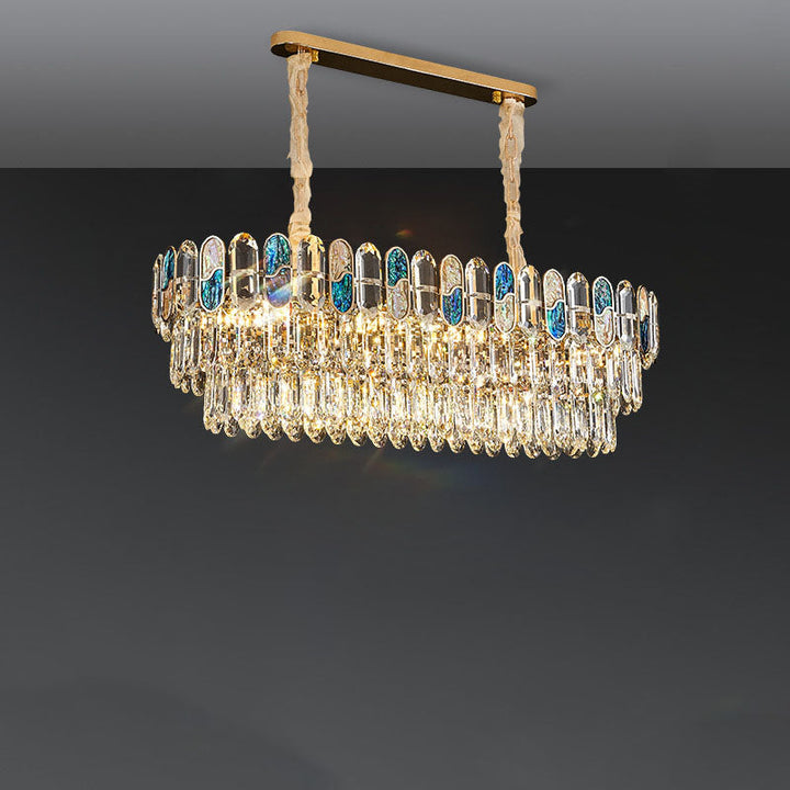 Modern Luxury Round Shell Embellishment Tiered Iron Crystal Shade 11/12/15/21/28-Light Chandelier For Living Room