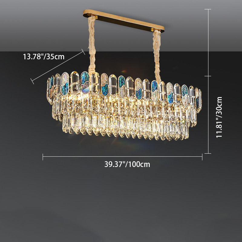 Modern Luxury Round Shell Embellishment Tiered Iron Crystal Shade 11/12/15/21/28-Light Chandelier For Living Room