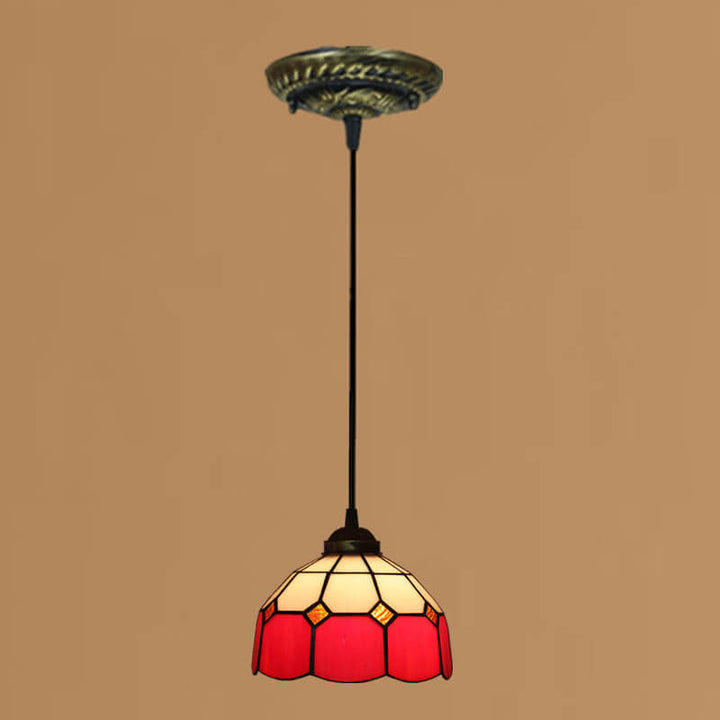 Traditional Tiffany Stained Glass Iron Dome Shade Round 1-Light Pendant Light for Living Room