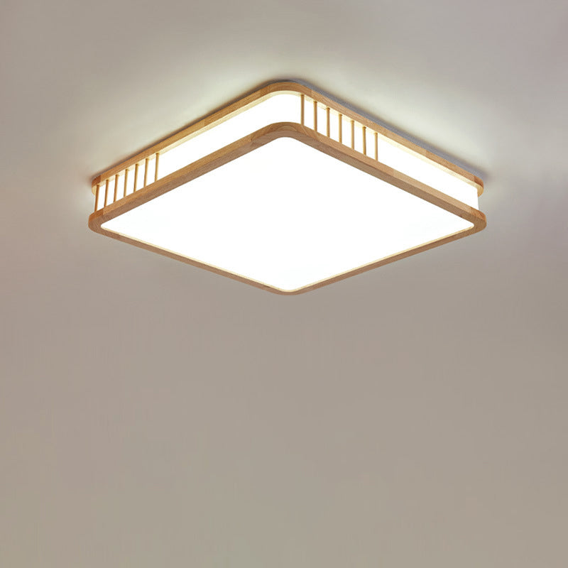 Modern Minimalist Solid Wood Acrylic Square LED Flush Mount Ceiling Light For Living Room