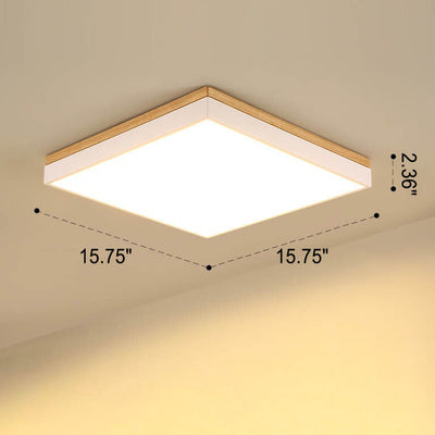 Nordic Simple Solid Wood Square Rectangle LED Flush Mount Ceiling Light