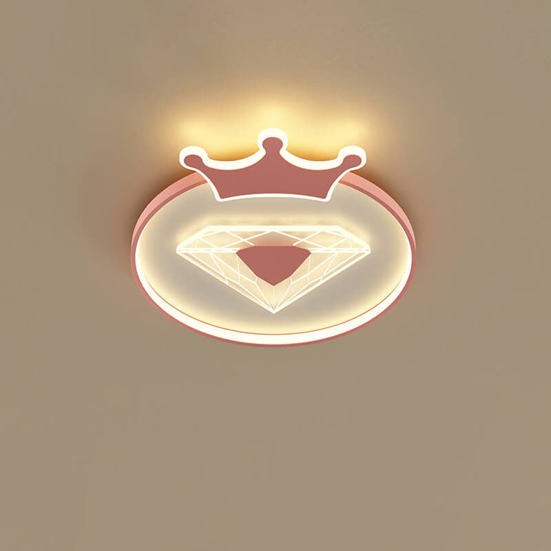 Plafonnier LED pour enfants avec abat-jour acrylique en forme de couronne ronde et diamant de simplicité créative 
