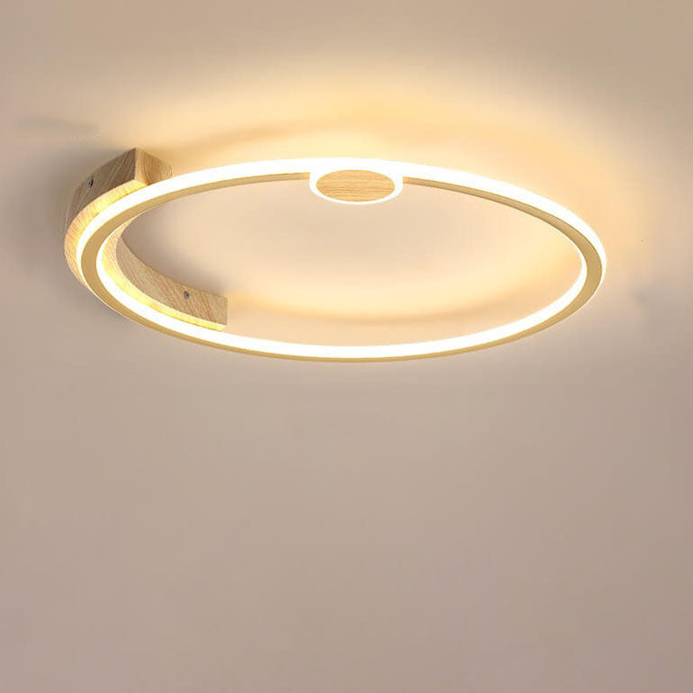 Modern Minimalistic Round Solid Color Wood Iron Acrylic LED Flush Mount Light