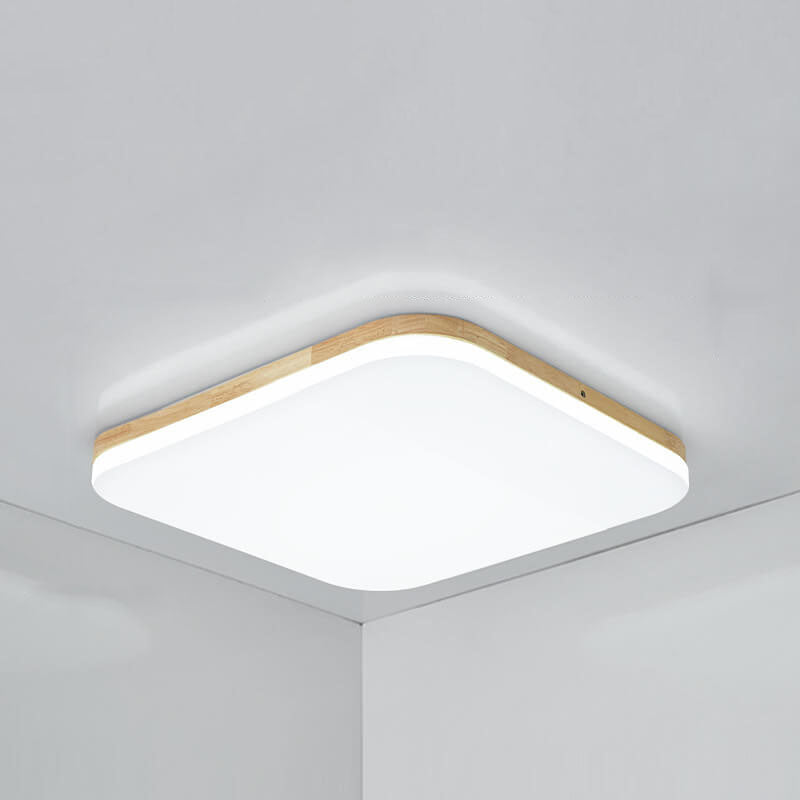 Nordic Simplicity Solid Wood Rectangular PVC LED Flush Mount Ceiling Light