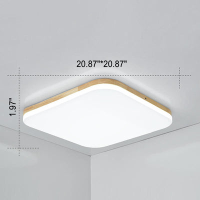 Nordic Simplicity Solid Wood Rectangular PVC LED Flush Mount Ceiling Light