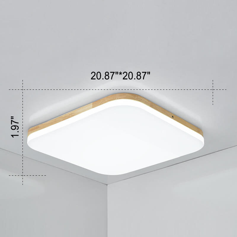 Nordic Simplicity Solid Wood Rectangular PVC LED Flush Mount Ceiling Light