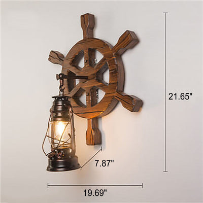 Retro Industrial Wood Iron 1-Light Wall Sconce Lamp