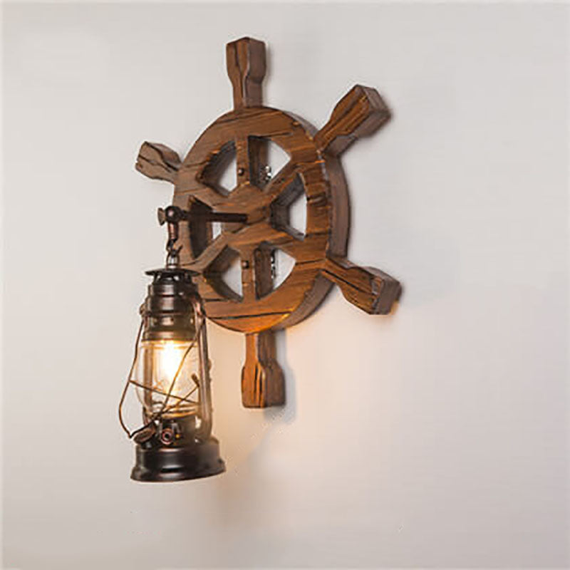 Retro Industrial Wood Iron 1-Light Wall Sconce Lamp