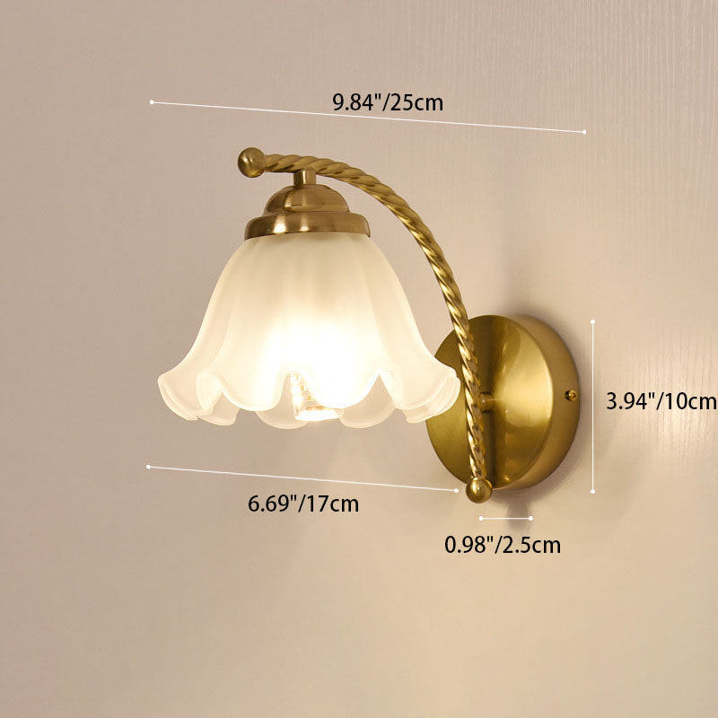 Traditional French Floral Hardware Glass 1-Light Wall Sconce Lamp For Bedroom