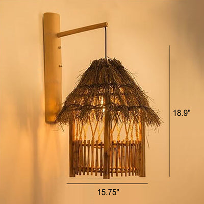 Modern Vintage Rustic Twine Rattan Weaving 1-Light Wall Sconce Lamp