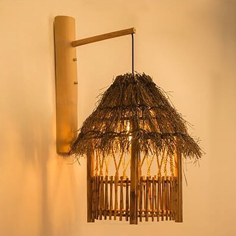 Modern Vintage Rustic Twine Rattan Weaving 1-Light Wall Sconce Lamp