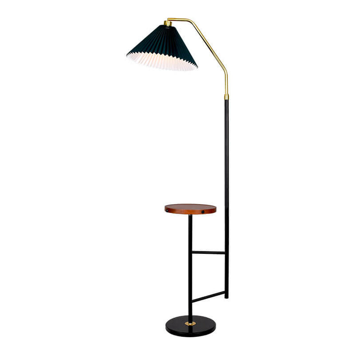 Nordic Minimalist Pleated Shade Marble Solid Wooden Shelf 1-Light Standing Floor Lamp