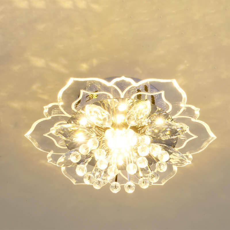 Modern Crystal Flower Shape LED Flush Mount Ceiling Light