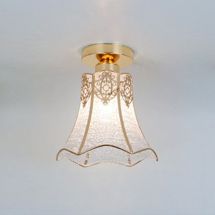 Luz de techo semiempotrada de 1 luz de vidrio dorado de lujo ligero europeo 